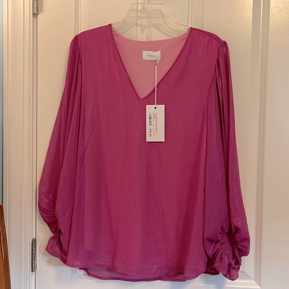 Adrienne bubble blouse size large magenta pink BNWT